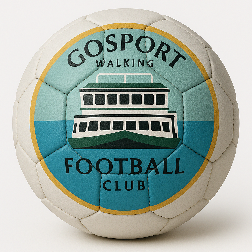 Gosport Walking Football Club badge on a football